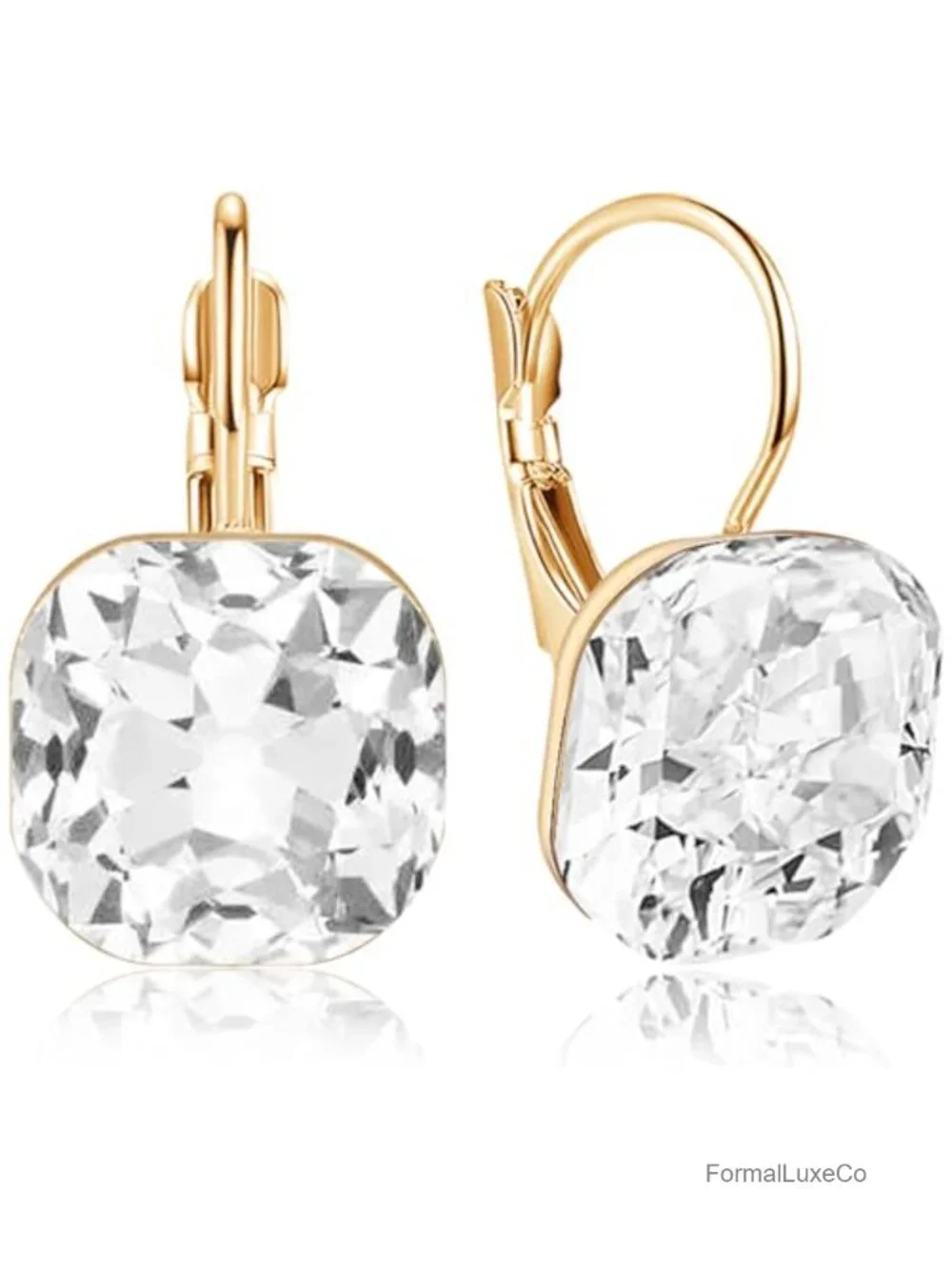 Crystal Square Leverback Earrings Dangle Drop for Brides Women Wedding Jewelry